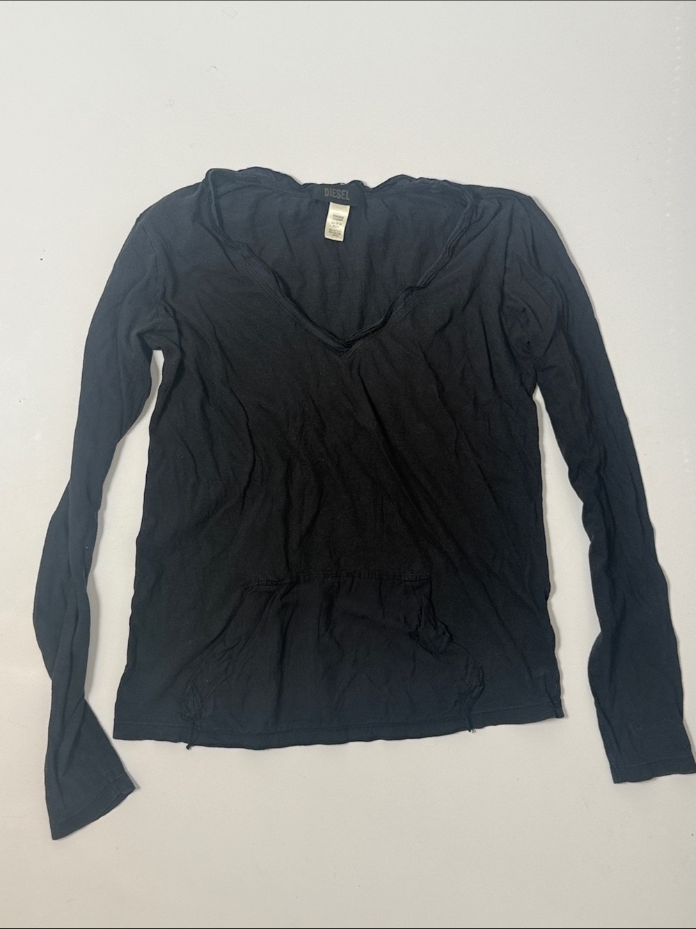 Diesel Black Long Sleeve V-Neck Hoodie Top